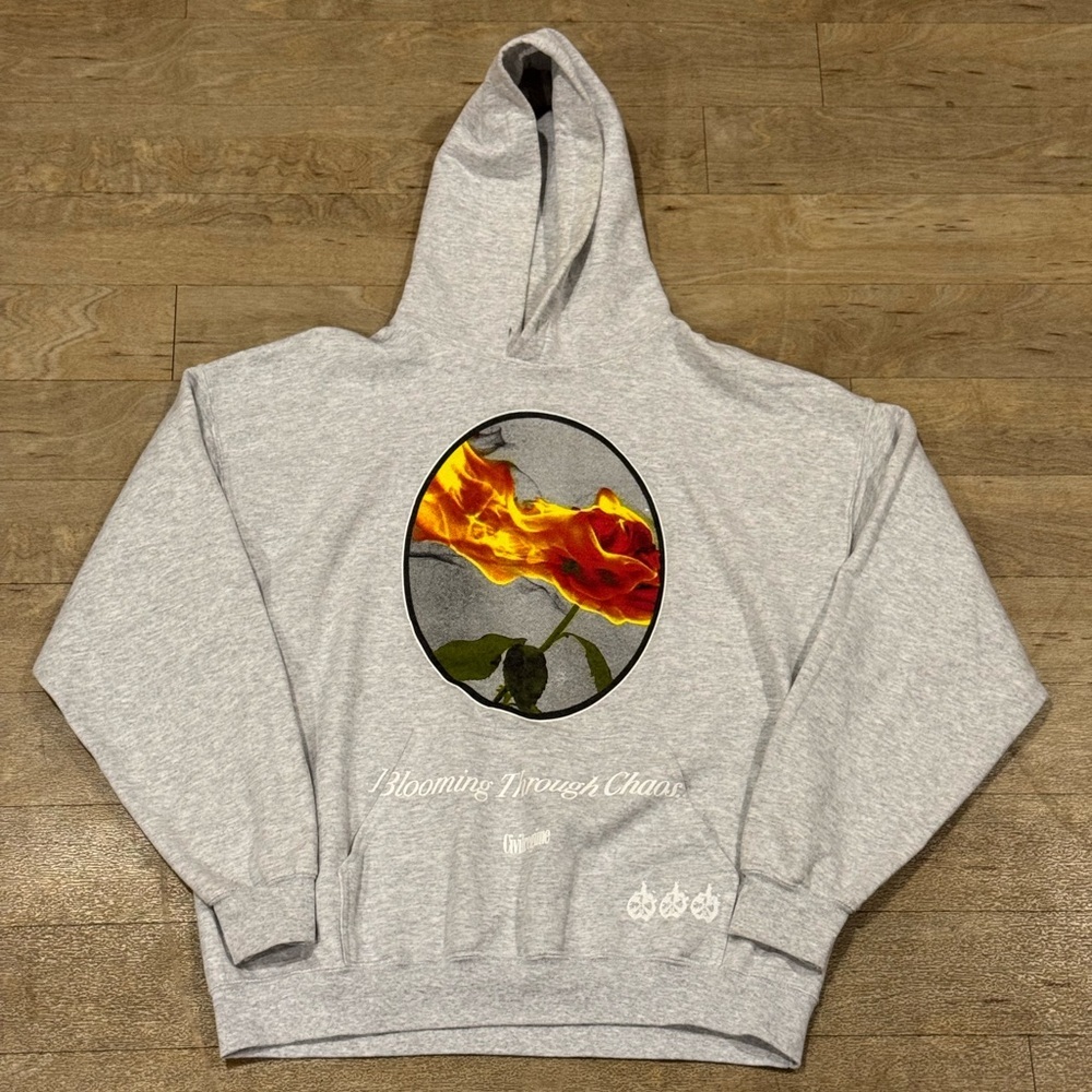 Civil Regime Hoodie Grey Burn For Me Blooming Through Chaos Graphic Size Large